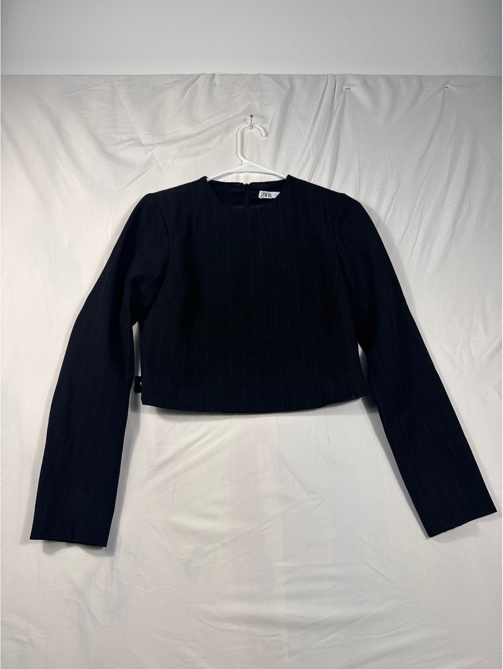 ZARA Black Pinstripe Cropped Blazer Jacket Size S